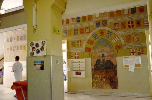De Failla's paintings on walls at St. Louis Hospital. Recently, unfamiliar paintings by him were discovered in the hospital warehouse. Photograph of the Antiquities Authority