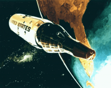 ציור משנת 1967 המתאר את מעבדת החלל MOL שלבסוף לא יצאה לפועל. מתוך ויקיפדיה