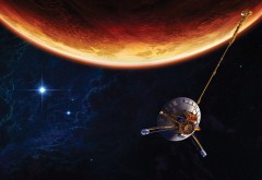 החללית פיוניר 11 על רקע כוכב הלכת צדק. איור: נאס"א