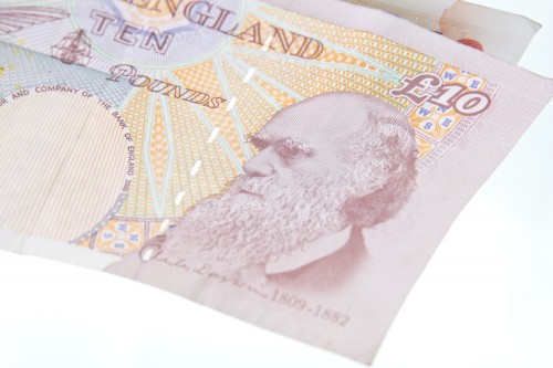 Charles Darwin on a British banknote with a nominal value of 10 pounds. Photo: shutterstock