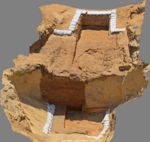 إحدى الزوايا في إعادة البناء ثلاثي الأبعاد للموقع. المصدر: الحفريات في أشدود يام، © 2013