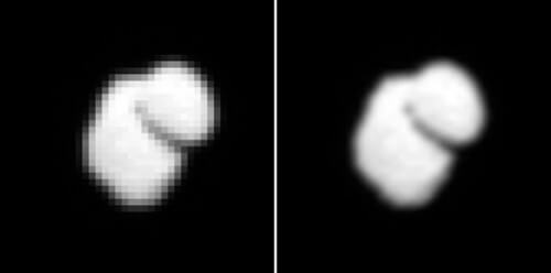 المذنب 67P/CG كما تم تصويره في 14 يوليو 2014 من مركبة الفضاء روزيتا من مسافة حوالي 12 ألف كيلومتر، الصورة: مصدر: ESA/Rosetta/MPS لفريق OSIRIS