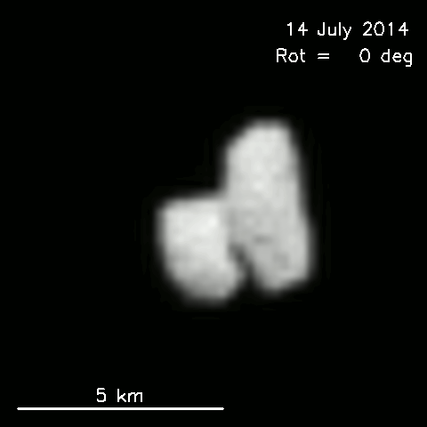  הסרטון הקצר שבתחתית כתבה זו, המורכב מ-36 תמונות מעובדות של השביט Comet 67P/C-G, מראה את צורתו המורכבת של השביט באמצעות 36 תמונות שעובדו כדי שייראו חלקות יותר