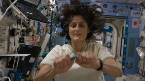 Astronaut Sunita Williams runs an Israeli experiment on the International Space Station. NASA photo