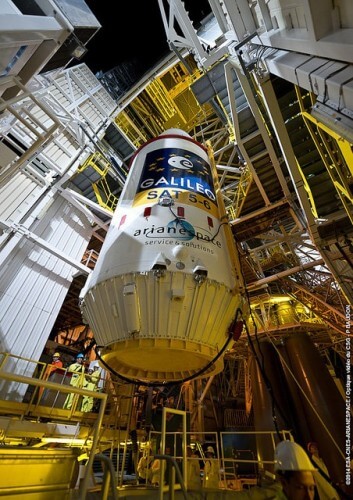 One of the Galileo satellites is installed on the Ariane launcher. Photo: Ariane/European Space Agency/CNES