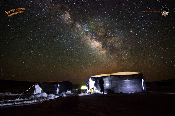 This is how you see the Milky Way galaxy from the Borot Lotz parking lot in the Negev and in the background some of the tents that will be set up by the Israeli Desert company for a secular spiritual event. Source: Israeli desert