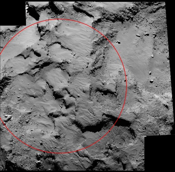 Attached are photographs of the Osiris facility on the Rosetta spacecraft, of the J site, on the surface of comet P67 Churyumov-Gardimenko. Photo: ESA/Rosetta/MPS for Osiris Team MPS/UPD/LAM/IAA/SSO/INTA/UPM/DASP/IDA