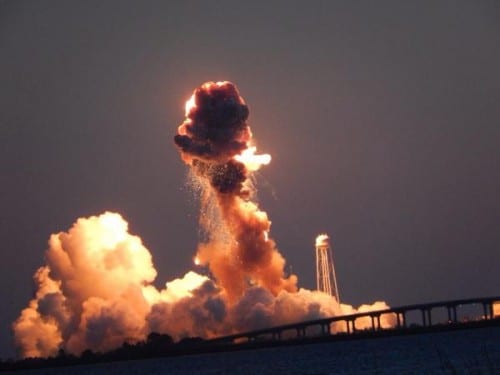 An explosion from Orbital Sciences' Anthras launcher carrying a supply spacecraft to the space station on October 28, 2014. Photo: NASA from the agency's Twitter feed.