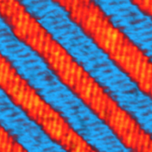 Herringbone-shaped ferroelectric materials, as seen in this painted image, may be used as transistors. Illustration: The researchers