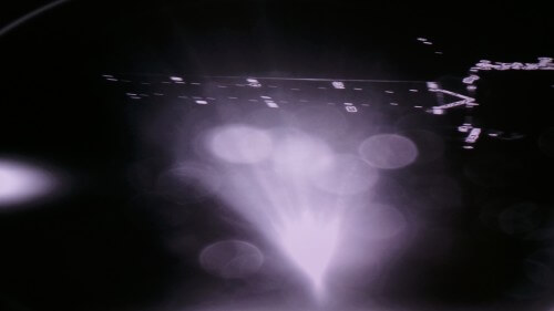 תצלום גולמי - החללית רוזטה מתוך מצלמת CIVA של הנחתת פילאה 40 שניות לאחר צאתה לעבור השביט. צילום מסך: אבי בליזובסקי