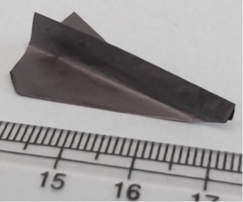 A polymer-MXene composite nanomaterial developed by researchers at Drexel University that is both strong, electrically conductive, and flexible enough to fold. [Courtesy of Drexel University]