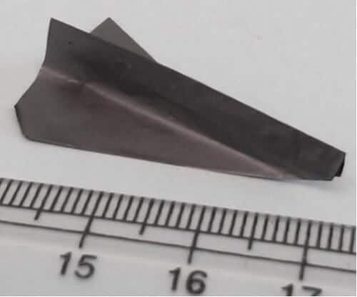 A polymer-MXene composite nanomaterial developed by researchers at Drexel University that is both strong, electrically conductive, and flexible enough to fold. [Courtesy of Drexel University]