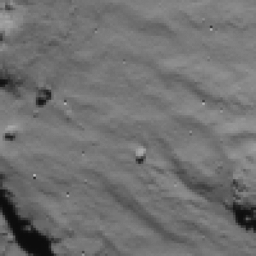 השביט 67p צ'וריומוב-גרסימנקו כפי שצולם באמצעות מצלמת הניווט של הנחתת פילאה לקראת נחיתתה. צילום: סוכנות החלל האירופית.