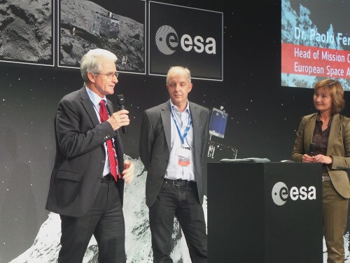 Landing Manager Stefan Olmec and ESA Operations Director Paolo Perry at a press conference summarizing the events of the PHILAE landing on Comet 67P at the ESA Control Center in Darmstadt. 12.11.14. Photo: Avi Belizovskan