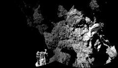 התמונה הראשונה ששיגרה הנחתת פילאה לאחר הנחיתה על השביט. האדמה סלעית יותר ממה שהעריכו מדעני המשימה. צילום: ESA