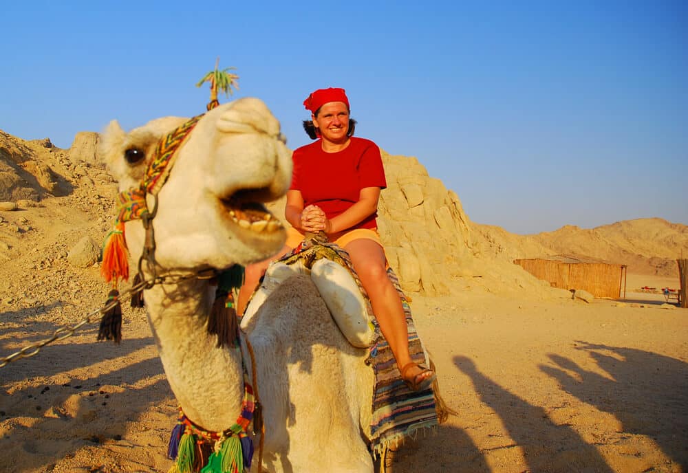 A tourist rides a camel in Morocco. Photo: shutterstock