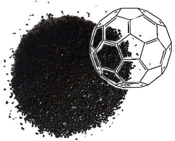 Molecules of carbon-60, also known as Becky balls, have been combined with amines to obtain a compound that absorbs carbon dioxide, which is a greenhouse gas, in an amount equal to a fifth of its weight. The material has the potential to be used as an environmentally friendly solution for carbon capture from emissions originating from natural gas wells and industrial plant chimneys. [Courtesy of Barron Research Group]