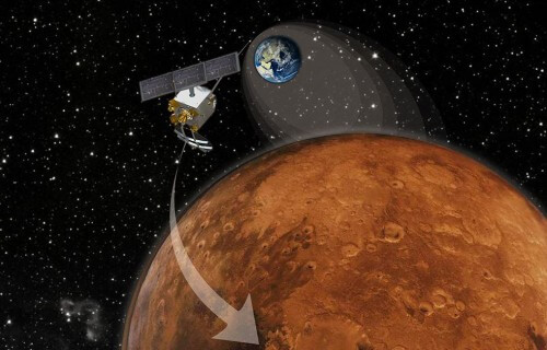 איור אמן של החללית ההודית MOM במסלול סביב מאדים. באדיבות סוכנות החל ההודית ISRO