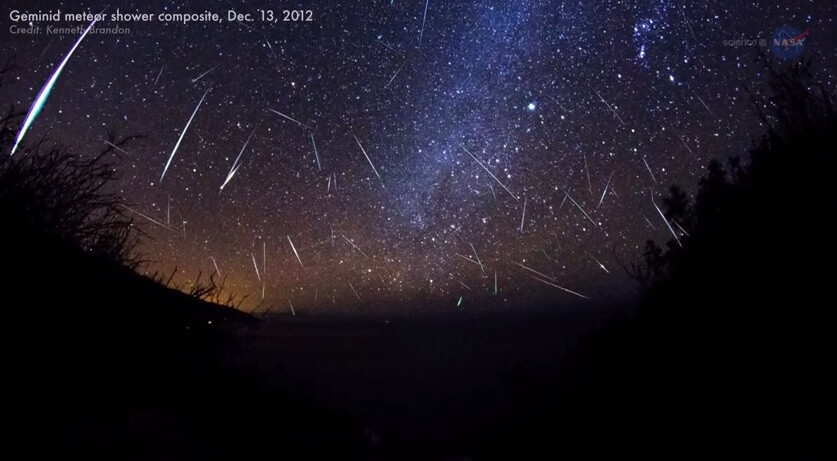 Coals from a rocky comet: the Geminids shower, December 13, 2013, multiple image compilation. Photo: NASA