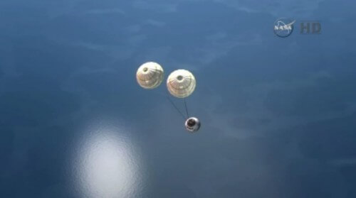 Simulation of the atmospheric descent of the Orion spacecraft. Photo: NASA