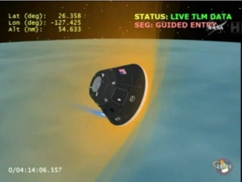 Simulation of Orion entering the atmosphere. Photo: NASA