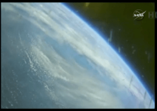 Earth as captured by the cameras of the Orion spacecraft about a minute after entering the atmosphere.