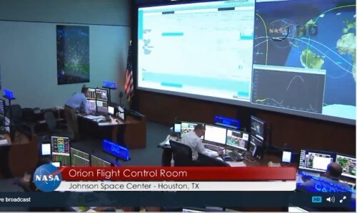 The control room in Houston, about half an hour after the launch of the Orion spacecraft, 5/12/14