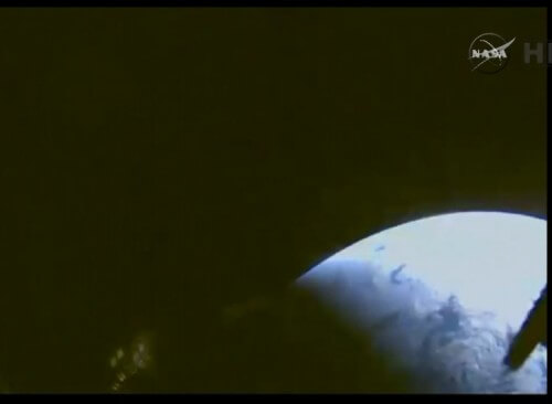 The view of the Earth from the Orion spacecraft at 16:50 - ten minutes before the height peak