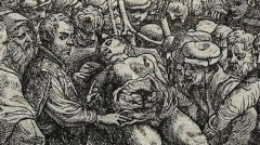 אנדראס וסאליוס מנתח גופה. שער הספר De humani corporis fabrica. צילום: וויקימדיה