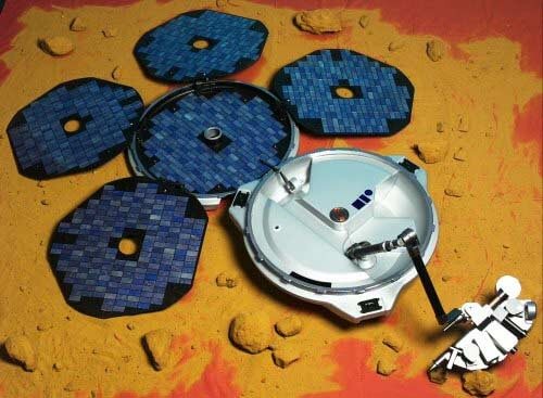 The Beagle 2 spacecraft as it would have looked if it had landed safely on Mars. Figure: European Space Agency