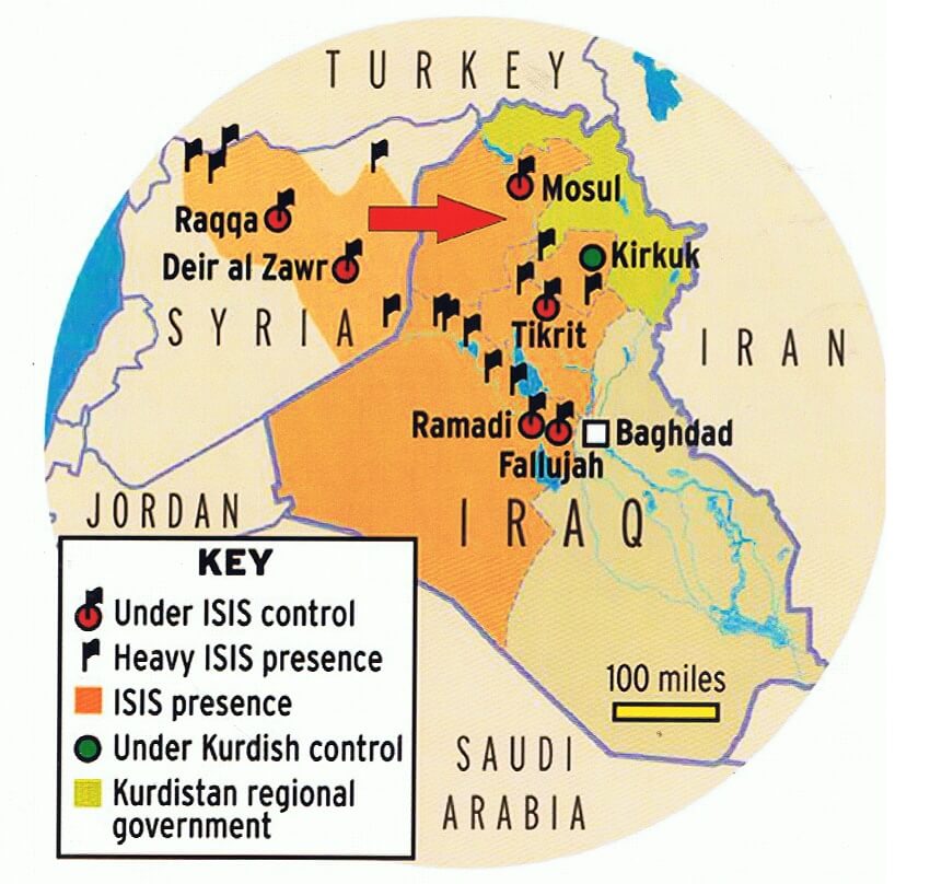 מפת המזרח התיכון לאחר התפוררות עיראק וסוריה, כפי שהוגשה למשתתפי הסימולציה