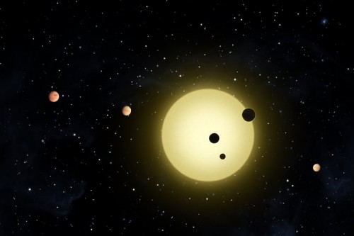 איור אמן של מערכת השמש קפלר 11 הכוללת כוכב הדומה לשמש ושישה כוכבי לכת. טלסקופים המיועדים לחיפוש אחר כוכבי לכת מוצאים יותר ויותר עולמות בעלי סיכוי לגילוי חיים, לרבות למעלה מ-50% מכוכבי הלכת הפוטנציאליים הנמצאים באיזור החיים. המדענית הראשית של נאס":א אמרה כי יתגלו "עדויות חזקות" לחיים מחוץ לכדור הארץ בתוך שנים לא רבות
