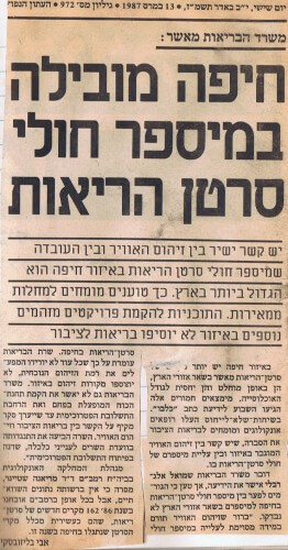 חיפה מובילה במספר חולי סרטן הריאות. כלבו, 13 במארס 1987