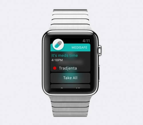 تطبيق MEDISAFE الذي يذكرك بتناول الدواء يعمل على ساعة أبل الذكية الجديدة. صورة العلاقات العامة