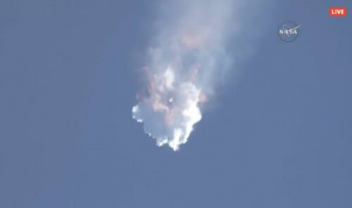 רגע פיצוץ משגר פאלקון-9 של חברת SpaceX, 28/6/15. צילום מסך מתוך הטלוויזיה של נאס"א
