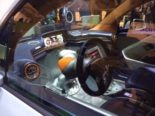 A concept car equipped with human-machine interfaces, on the way to an autonomous car. The car was designed by a Swiss design company for the RINSPEED Institute. The model was placed at the Svit 2015 exhibition held in March 2015 in Hanover, Germany. Photo: Avi Blizovsky