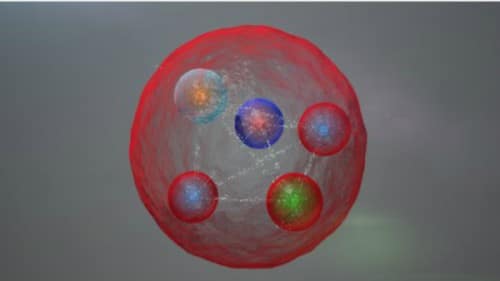 A combination of a bully and food yields a particle with five quarks. Illustration: CERN