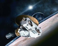 החללית ניו הוריזונס על רקע כוכב הלכת פלוטו. איור: נאס"א