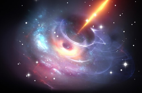 A black hole and a plasma jet emerging from its vicinity consisting of materials ejected from the edge of the event. Illustration: shutterstock