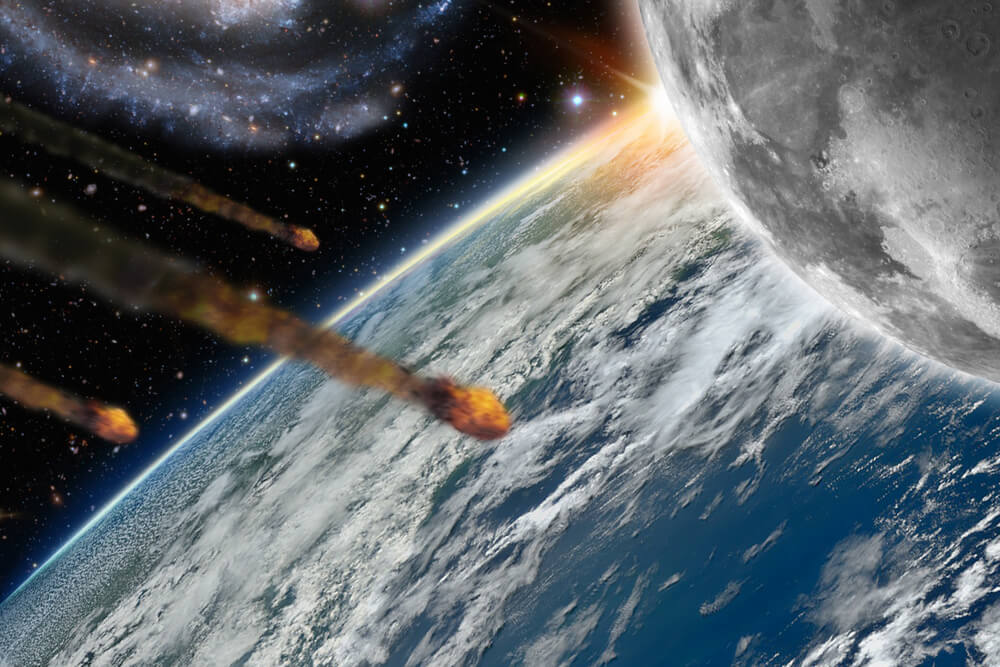 מתקפת אסטרואידים על כדור הארץ והירח. איור: shutterstock
