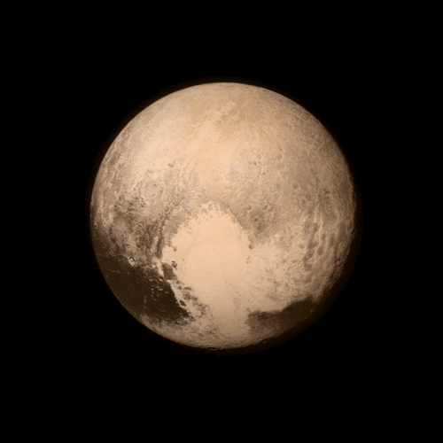 Pluto almost fills the field of view of the Long Range Reconnaissance Imager (LORRI) camera on board the New Horizons spacecraft, as photographed a few hours before the approach 768 thousand kilometers from the surface of Pluto. This is the latest and most detailed image transmitted to Earth prior to today's approach on July 14th. The color image was combined with low-resolution black-and-white data from the Ralph instrument taken earlier on July 13. This hemisphere is dominated by a large bright formation known as "The Heart", whose diameter is estimated to be about 1,600 kilometers. The "heart" is bordered by the dark areas on the equator, and by speckled areas in the east (right). However, even at this maximum resolution, the interior of the "heart" lacks special features - it is possible that this is a sign of an ongoing geological process. Photo: NASA/APL/SwRI