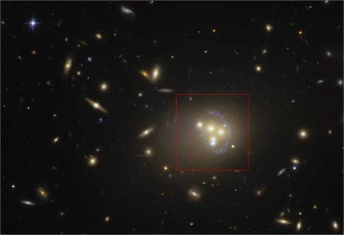 גלקסיות מתנגשות בצביר אָבֶּל 3827. באדיבות המצפה האירופי הדרומי (ESO), נאס"א וסוכנות החלל האירופית/טלסקופ החלל האבל