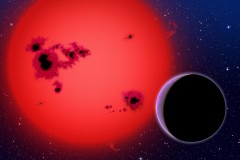 הדמיית אמן של ננס אדום וכוכב לכת מסוג ענק גז מקיף אותו. צילום: : DAVID A. AGUILAR (CFA/HARVARD-SMITHSONIAN)