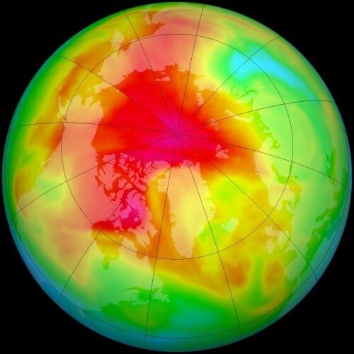 החור בשכבת האוזון מעל הקוטב הצפוני 2011 תצלום: NASA