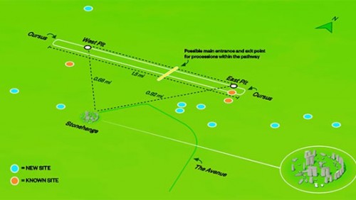 מפת אתר סטונהנג' המורחב, ובו מסומן המיקום של כל אחת מהאבנים החדשות. צילום: פרויקט הנוף הנסתר של סטונהנג', מכון לודוויג בולצמן
