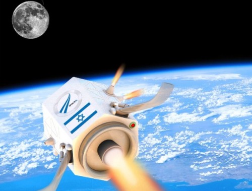 הדמיית הדגם הישן של החללית הישראלית בדרך לירח. באדיבות SpaceIL