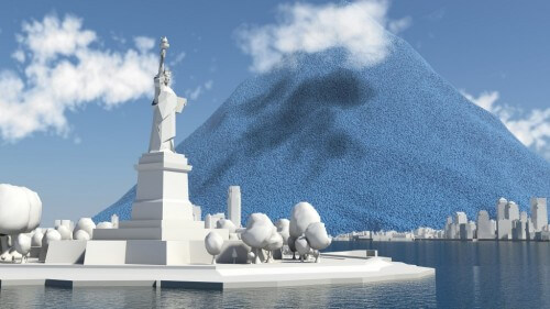 An illustration of the amount of carbon dioxide that man emitted into the atmosphere in 2012, next to the Statue of Liberty. Image: Carbon Visuals, flickr