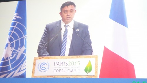 وزير حماية البيئة آفي غاباي في مؤتمر المناخ في باريس. الصورة: المتحدث الرسمي باسم الوزارة