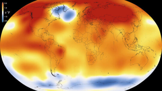 تظهر التحليلات المستقلة التي أجرتها وكالة ناسا والوكالة الوطنية للغلاف الجوي وعلوم المحيطات (NOAA) أن هذا العام كان العام الأكثر دفئًا منذ بدء قياسات درجة حرارة سطح الأرض في عام 1880. الصورة: وكالة ناسا