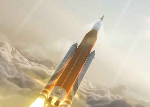 SLS launcher at launch. Image: NASA